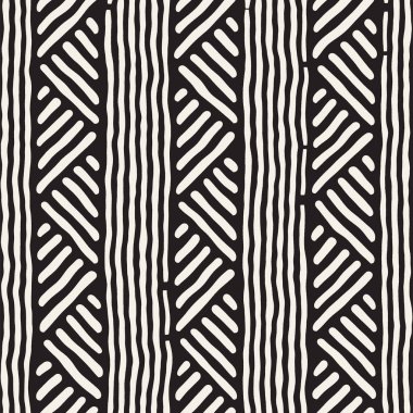 Elle çizilmiş stil etnik seamless modeli. Arka plan siyah ve beyaz fayans soyut geometrik çizgiler.