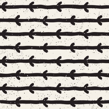 El ile Seamless Modeli hatları çizilmiş. Arka plan serbest fırça darbeleriyle. Siyah ve beyaz doku. Kağıt ambalaj için süsleme.