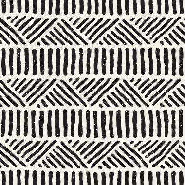 Elle çizilmiş stil etnik seamless modeli. Arka plan siyah ve beyaz fayans soyut geometrik çizgiler.