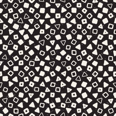 Elle çizilmiş siyah beyaz mürekkep soyut, pürüzsüz desen. Vektör stili grunge dokusu. Tek renkli geometrik dağınık şekiller boya fırça çizgileri