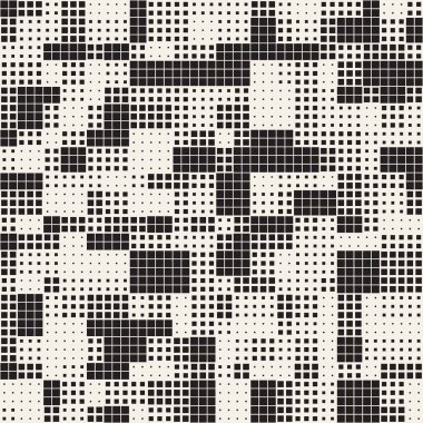 Modern şık noktalı resim doku. Rasgele boyutu kareler sonsuz arka plan. Vektör sorunsuz kaotik kareler mozaik desen