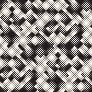 Modern şık noktalı resim doku. Rasgele boyutu kareler sonsuz arka plan. Vektör sorunsuz kaotik kareler mozaik desen