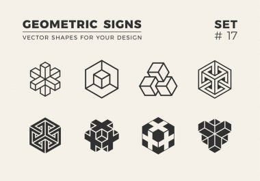 Sekiz minimalist trendy şekiller kümesi. Şık vektör logo amblem tasarımınız için. Basit yaratıcı geometrik işaretleri koleksiyonu.