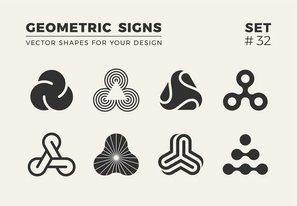 Sekiz minimalist trendy şekiller kümesi. Şık vektör logo amblem tasarımınız için. Basit geometrik işaretleri koleksiyonu.