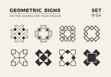 Sekiz minimalist trendy şekiller kümesi. Şık vektör logo amblem tasarımınız için. Basit yaratıcı geometrik işaretleri koleksiyonu.