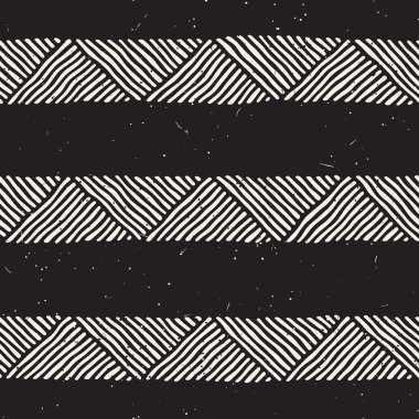 Elle çizilmiş stil etnik seamless modeli. Arka plan siyah ve beyaz fayans soyut geometrik çizgiler.