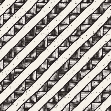 Elle çizilmiş stil etnik seamless modeli. Arka plan siyah ve beyaz fayans soyut geometrik çizgiler.