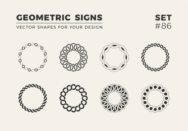 Sekiz minimalist trendy şekiller kümesi. Şık vektör logo amblem tasarımınız için. Basit yaratıcı geometrik işaretleri koleksiyonu.