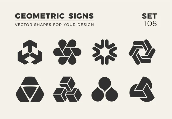 Sekiz minimalist trendy şekiller kümesi. Şık vektör logo amblem tasarımınız için. Basit yaratıcı geometrik işaretleri koleksiyonu.