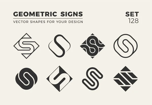 Sekiz minimalist trendy şekiller kümesi. Şık vektör logo amblem tasarımınız için. Basit yaratıcı geometrik işaretleri koleksiyonu.