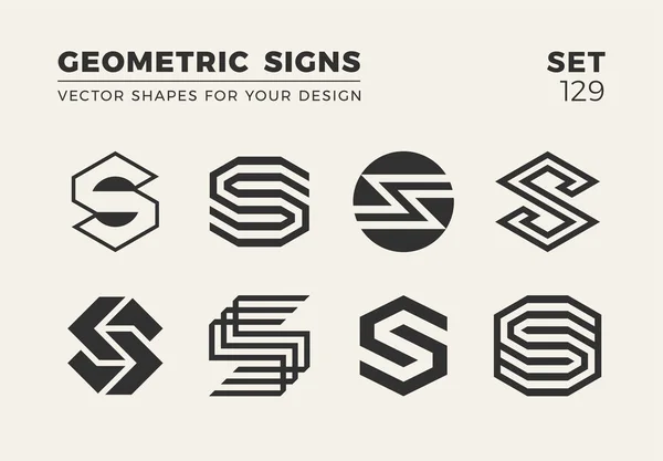 Sekiz minimalist trendy şekiller kümesi. Şık vektör logo amblem tasarımınız için. Basit yaratıcı geometrik işaretleri koleksiyonu.