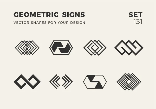 Sekiz minimalist trendy şekiller kümesi. Şık vektör logo amblem tasarımınız için. Basit yaratıcı geometrik işaretleri koleksiyonu.