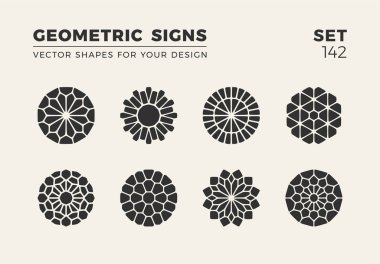Sekiz minimalist trendy şekiller kümesi. Şık vektör logo amblem tasarımınız için. Basit yaratıcı geometrik işaretleri koleksiyonu.