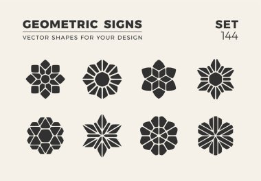 Sekiz minimalist trendy şekiller kümesi. Şık vektör logo amblem tasarımınız için. Basit yaratıcı geometrik işaretleri koleksiyonu.