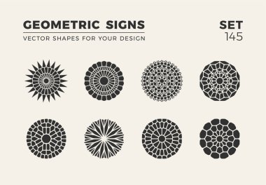 Sekiz minimalist trendy şekiller kümesi. Şık vektör logo amblem tasarımınız için. Basit yaratıcı geometrik işaretleri koleksiyonu.