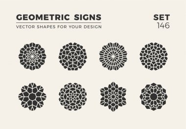 Sekiz minimalist trendy şekiller kümesi. Şık vektör logo amblem tasarımınız için. Basit yaratıcı geometrik işaretleri koleksiyonu.