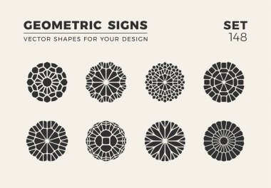 Sekiz minimalist trendy şekiller kümesi. Şık vektör logo amblem tasarımınız için. Basit yaratıcı geometrik işaretleri koleksiyonu.