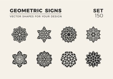 Sekiz minimalist trendy şekiller kümesi. Şık vektör logo amblem tasarımınız için. Basit yaratıcı geometrik işaretleri koleksiyonu.