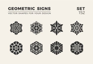 Sekiz minimalist trendy şekiller kümesi. Şık vektör logo amblem tasarımınız için. Basit yaratıcı geometrik işaretleri koleksiyonu.