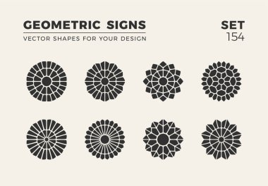 Sekiz minimalist trendy şekiller kümesi. Şık vektör logo amblem tasarımınız için. Basit yaratıcı geometrik işaretleri koleksiyonu.