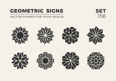 Sekiz minimalist trendy şekiller kümesi. Şık vektör logo amblem tasarımınız için. Basit yaratıcı geometrik işaretleri koleksiyonu.