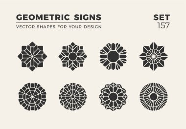 Sekiz minimalist trendy şekiller kümesi. Şık vektör logo amblem tasarımınız için. Basit yaratıcı geometrik işaretleri koleksiyonu.
