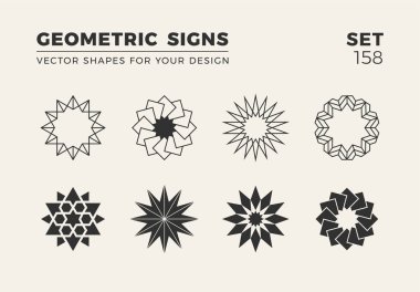 Sekiz minimalist trendy şekiller kümesi. Şık vektör logo amblem tasarımınız için. Basit yaratıcı geometrik işaretleri koleksiyonu.