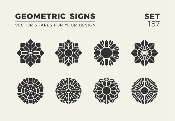 Sekiz minimalist trendy şekiller kümesi. Şık vektör logo amblem tasarımınız için. Basit yaratıcı geometrik işaretleri koleksiyonu.