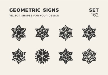 Sekiz minimalist trendy şekiller kümesi. Şık vektör logo amblem tasarımınız için. Basit yaratıcı geometrik işaretleri koleksiyonu.