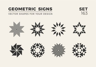 Sekiz minimalist trendy şekiller kümesi. Şık vektör logo amblem tasarımınız için. Basit yaratıcı geometrik işaretleri koleksiyonu.