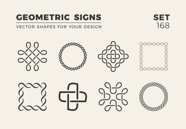 Sekiz minimalist trendy şekiller kümesi. Şık vektör logo amblem tasarımınız için. Basit yaratıcı geometrik işaretleri koleksiyonu.
