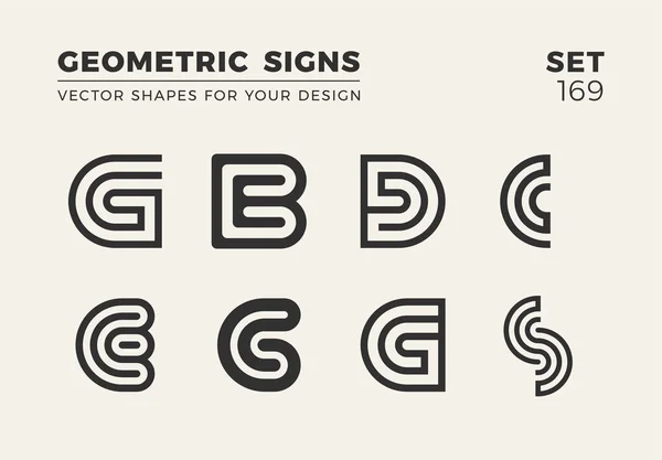 Sekiz minimalist trendy şekiller kümesi. Şık vektör logo amblem tasarımınız için. Basit yaratıcı geometrik işaretleri koleksiyonu.
