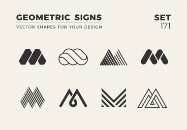 Set of eight minimalistic trendy shapes. Stylish vector logo emb clipart
