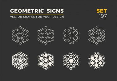 Sekiz minimalist trendy şekiller kümesi. Şık vektör logo amblem tasarımınız için. Basit geometrik işaretleri koleksiyonu.