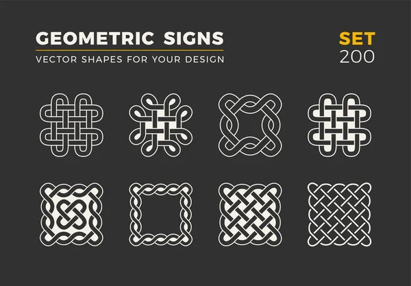 Conjunto de ocho formas minimalistas de moda. Elegantes emblemas de logotipo vectorial para su diseño. Colección de signos geométricos simples . — Vector de stock