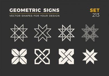 Sekiz minimalist trendy şekiller kümesi. Şık vektör logo amblem tasarımınız için. Basit evrensel geometrik işaretleri koleksiyonu.