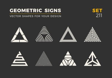 Sekiz minimalist trendy şekiller kümesi. Şık vektör logo amblem tasarımınız için. Basit evrensel geometrik işaretleri koleksiyonu.