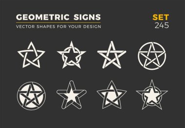 Sekiz minimalist trendy şekiller kümesi. Şık vektör logo amblem tasarımınız için. Basit evrensel geometrik işaretleri koleksiyonu.