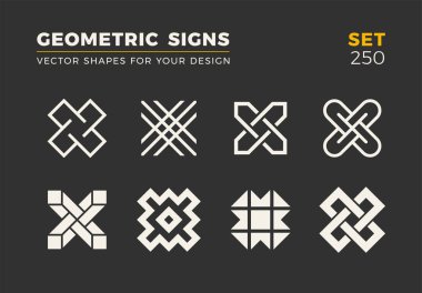 Sekiz minimalist trendy şekiller kümesi. Şık vektör logo amblem tasarımınız için. Basit evrensel geometrik işaretleri koleksiyonu.