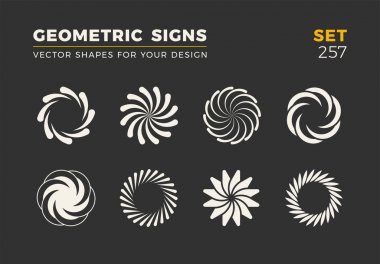 Sekiz minimalist trendy şekiller kümesi. Şık vektör logo amblem tasarımınız için. Basit evrensel geometrik işaretleri koleksiyonu.