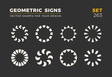 Sekiz minimalist trendy şekiller kümesi. Şık vektör logo amblem tasarımınız için. Basit evrensel geometrik işaretleri koleksiyonu.