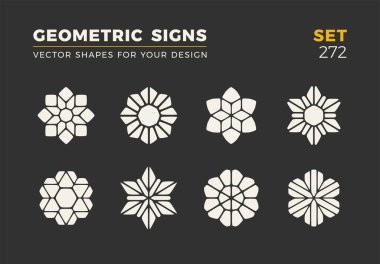 Sekiz minimalist trendy şekiller kümesi. Şık vektör logo amblem tasarımınız için. Basit evrensel geometrik işaretleri koleksiyonu.