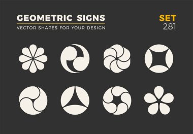 Sekiz minimalist trendy şekiller kümesi. Şık vektör logo amblem tasarımınız için. Basit evrensel geometrik işaretleri koleksiyonu.