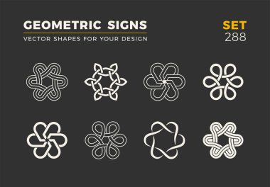 Sekiz minimalist trendy şekiller kümesi. Şık vektör logo amblem tasarımınız için. Basit evrensel geometrik işaretleri koleksiyonu.