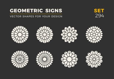 Sekiz minimalist trendy şekiller kümesi. Şık vektör logo amblem tasarımınız için. Basit evrensel geometrik işaretleri koleksiyonu.