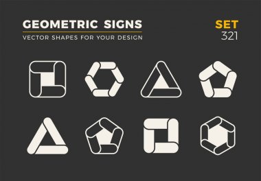 Sekiz minimalist trendy şekiller kümesi. Şık vektör logo amblem tasarımınız için. Basit evrensel geometrik işaretleri koleksiyonu.
