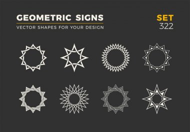 Sekiz minimalist trendy şekiller kümesi. Şık vektör logo amblem tasarımınız için. Basit evrensel geometrik işaretleri koleksiyonu.