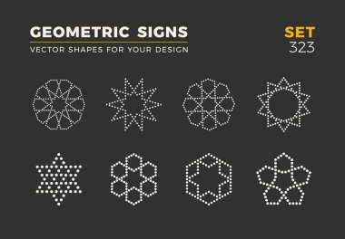 Sekiz minimalist trendy şekiller kümesi. Şık vektör logo amblem tasarımınız için. Basit evrensel geometrik işaretleri koleksiyonu.