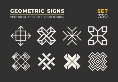 Sekiz minimalist trendy şekiller kümesi. Şık vektör logo amblem tasarımınız için. Basit evrensel geometrik işaretleri koleksiyonu.