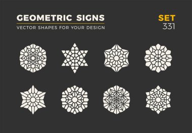 Sekiz minimalist trendy şekiller kümesi. Şık vektör logo amblem tasarımınız için. Basit evrensel geometrik işaretleri koleksiyonu.